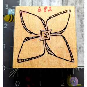 Magenta Sketched Flower Four Petal Rubber Stamp Wood‎ #F56